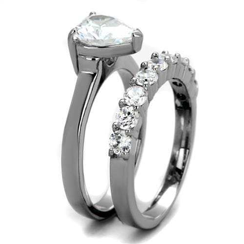 TK2176 - High polished (no plating) Stainless Steel Ring with AAA Grade CZ in Clear - Alamode - Flyclothing LLC