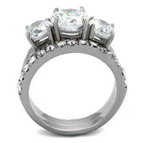 TK2177 - High polished (no plating) Stainless Steel Ring with AAA Grade CZ in Clear - Alamode - Flyclothing LLC