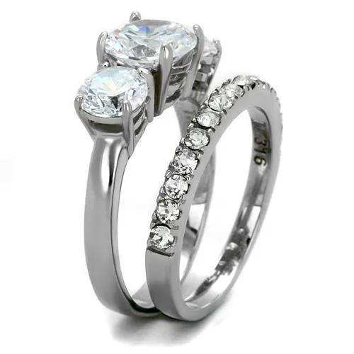 TK2177 - High polished (no plating) Stainless Steel Ring with AAA Grade CZ in Clear - Alamode - Flyclothing LLC