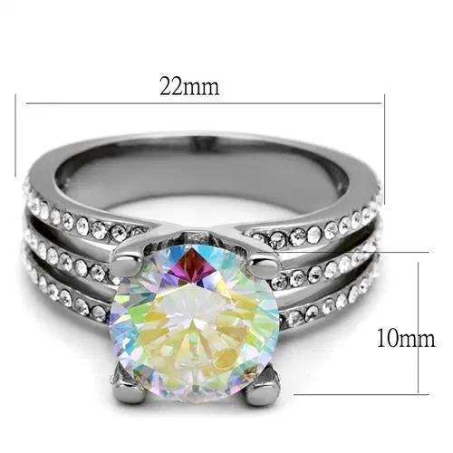 TK2179 - High polished (no plating) Stainless Steel Ring with AAA Grade CZ in White AB - Alamode - Flyclothing LLC