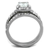 TK2180 - High polished (no plating) Stainless Steel Ring with AAA Grade CZ in Clear - Alamode - Flyclothing LLC