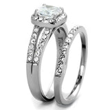 TK2180 - High polished (no plating) Stainless Steel Ring with AAA Grade CZ in Clear - Alamode - Flyclothing LLC