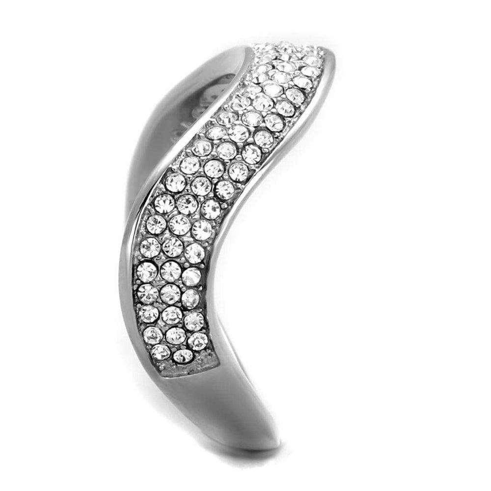 TK2181 - High polished (no plating) Stainless Steel Ring with Top Grade Crystal in Clear - Alamode - Flyclothing LLC