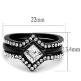 TK2185 - IP Black(Ion Plating) Stainless Steel Ring with Top Grade Crystal in Clear - Alamode - Flyclothing LLC