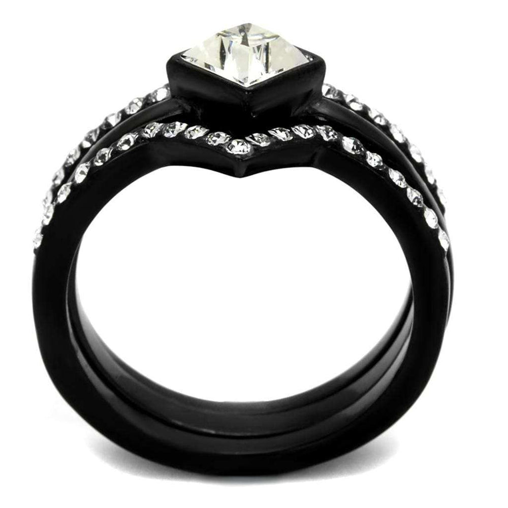 TK2185 - IP Black(Ion Plating) Stainless Steel Ring with Top Grade Crystal in Clear - Alamode - Flyclothing LLC