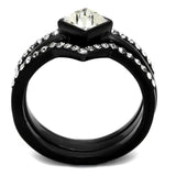 TK2185 - IP Black(Ion Plating) Stainless Steel Ring with Top Grade Crystal in Clear - Alamode - Flyclothing LLC