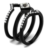 TK2185 - IP Black(Ion Plating) Stainless Steel Ring with Top Grade Crystal in Clear - Alamode - Flyclothing LLC