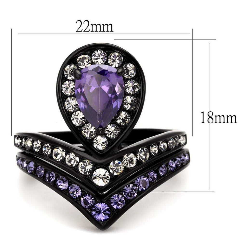 TK2186 - IP Black(Ion Plating) Stainless Steel Ring with AAA Grade CZ in Amethyst - Alamode - Flyclothing LLC