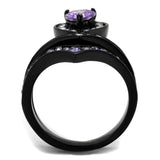 TK2186 - IP Black(Ion Plating) Stainless Steel Ring with AAA Grade CZ in Amethyst - Alamode - Flyclothing LLC