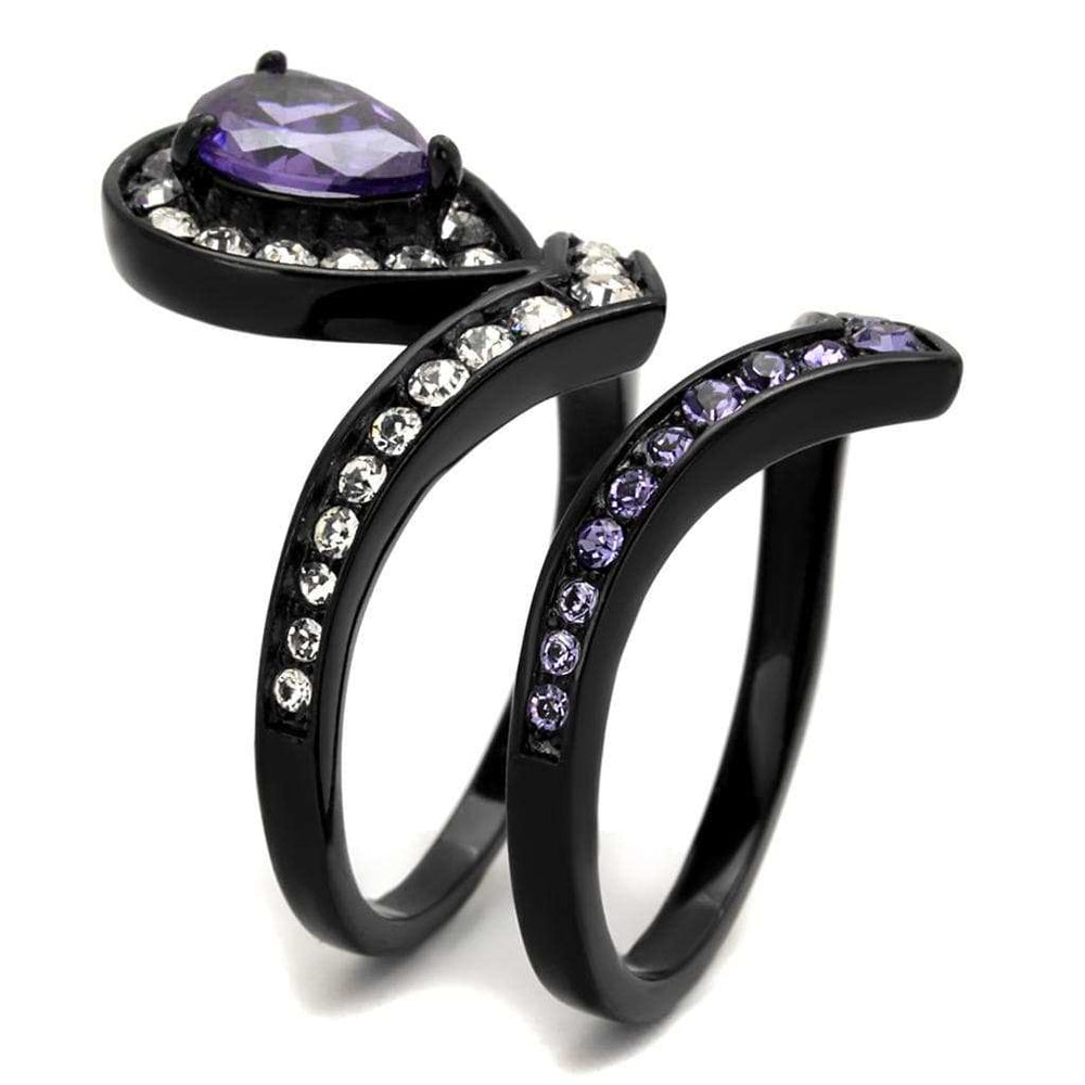 TK2186 - IP Black(Ion Plating) Stainless Steel Ring with AAA Grade CZ in Amethyst - Alamode - Flyclothing LLC