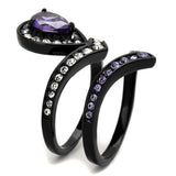 TK2186 - IP Black(Ion Plating) Stainless Steel Ring with AAA Grade CZ in Amethyst - Alamode - Flyclothing LLC