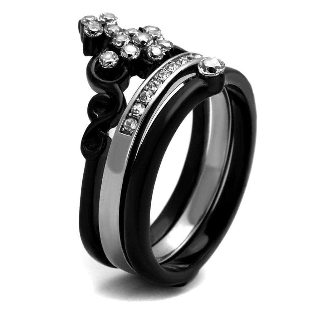TK2187 - Two-Tone IP Black Stainless Steel Ring with AAA Grade CZ in Clear - Alamode - Flyclothing LLC