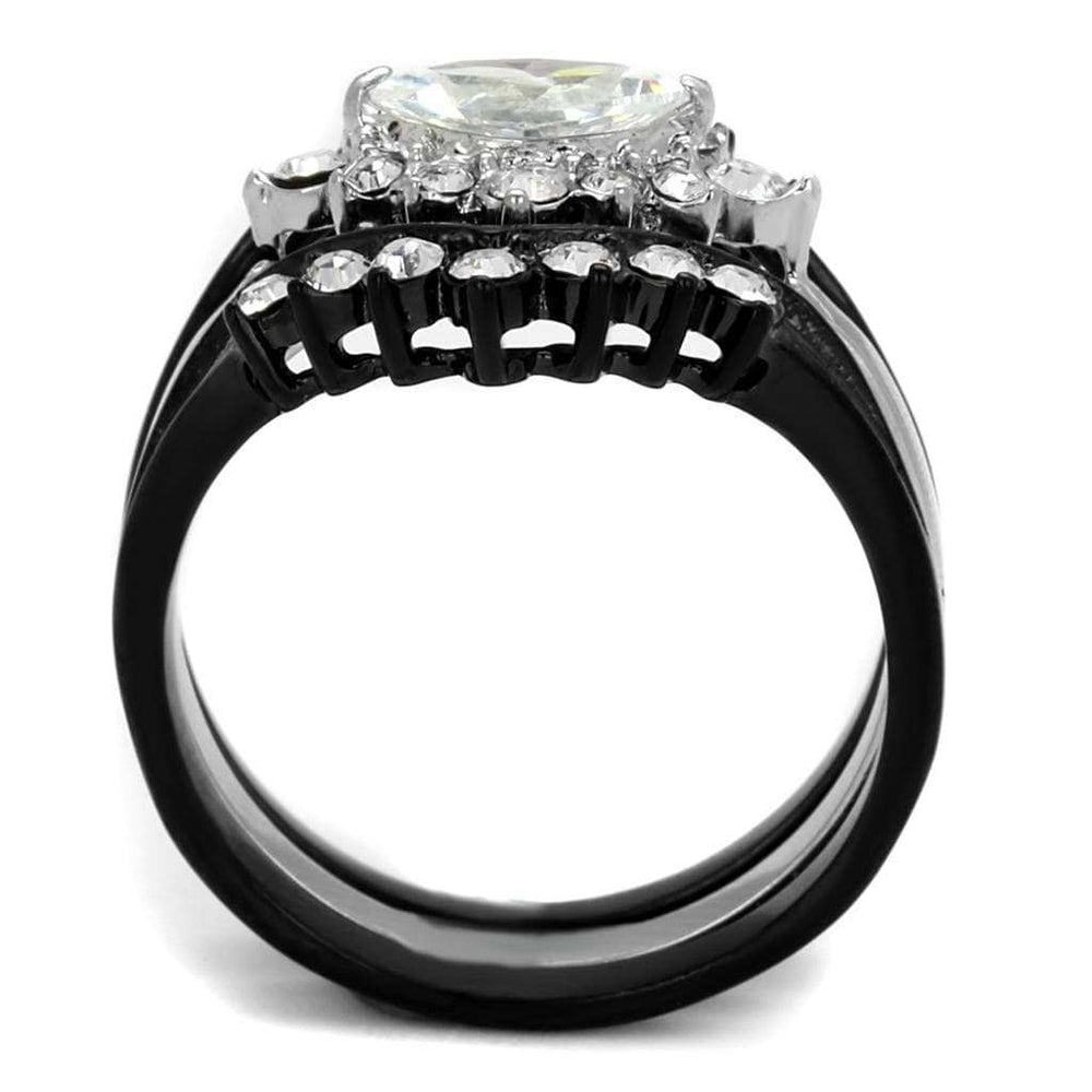 TK2188 - Two-Tone IP Black Stainless Steel Ring with AAA Grade CZ in Clear - Alamode - Flyclothing LLC