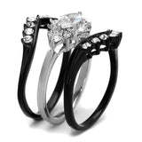 TK2188 - Two-Tone IP Black Stainless Steel Ring with AAA Grade CZ in Clear - Alamode - Flyclothing LLC