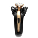 TK2189 - IP Rose Gold+ IP Black (Ion Plating) Stainless Steel Ring with AAA Grade CZ in Clear - Alamode - Flyclothing LLC