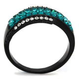 TK2190 - IP Black(Ion Plating) Stainless Steel Ring with Top Grade Crystal in Blue Zircon - Alamode - Flyclothing LLC