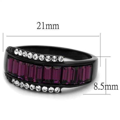 TK2191 - IP Black(Ion Plating) Stainless Steel Ring with Top Grade Crystal in Amethyst - Alamode - Flyclothing LLC