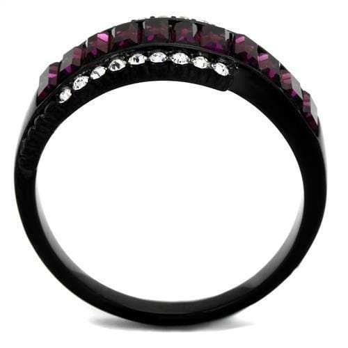 TK2191 - IP Black(Ion Plating) Stainless Steel Ring with Top Grade Crystal in Amethyst - Alamode - Flyclothing LLC