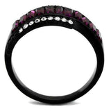 TK2191 - IP Black(Ion Plating) Stainless Steel Ring with Top Grade Crystal in Amethyst - Alamode - Flyclothing LLC