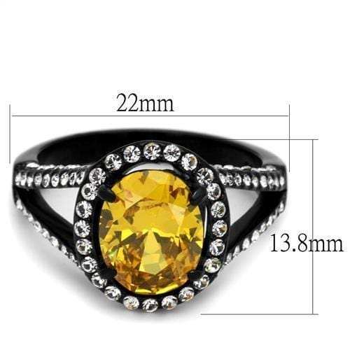 TK2193 - IP Black(Ion Plating) Stainless Steel Ring with AAA Grade CZ in Topaz - Alamode - Flyclothing LLC