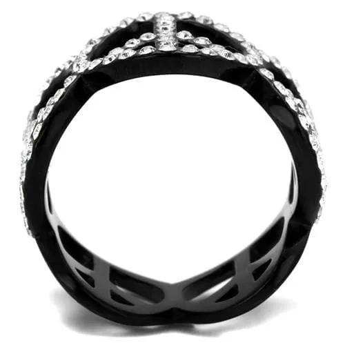 TK2194 - IP Black(Ion Plating) Stainless Steel Ring with Top Grade Crystal in Clear - Alamode - Flyclothing LLC