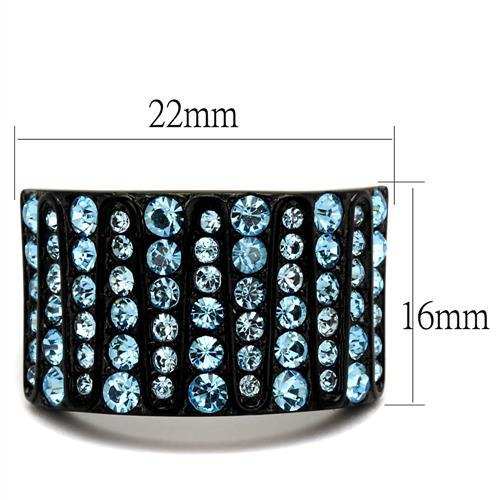 TK2198 - IP Black(Ion Plating) Stainless Steel Ring with Top Grade Crystal in Sea Blue - Alamode - Flyclothing LLC