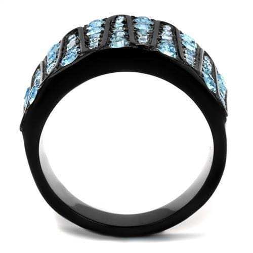 TK2198 - IP Black(Ion Plating) Stainless Steel Ring with Top Grade Crystal in Sea Blue - Alamode - Flyclothing LLC