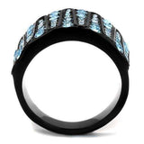 TK2198 - IP Black(Ion Plating) Stainless Steel Ring with Top Grade Crystal in Sea Blue - Alamode - Flyclothing LLC