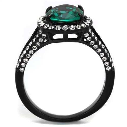 TK2202 - IP Black(Ion Plating) Stainless Steel Ring with Synthetic Synthetic Glass in Blue Zircon - Alamode - Flyclothing LLC