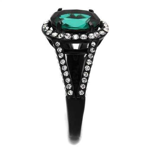 TK2202 - IP Black(Ion Plating) Stainless Steel Ring with Synthetic Synthetic Glass in Blue Zircon - Alamode - Flyclothing LLC
