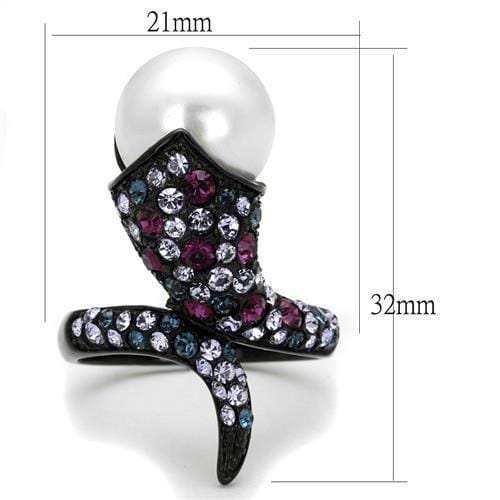 TK2203 - IP Black(Ion Plating) Stainless Steel Ring with Synthetic Pearl in White - Alamode - Flyclothing LLC