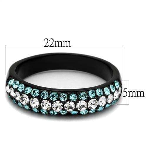 TK2205 - IP Black(Ion Plating) Stainless Steel Ring with Top Grade Crystal in Sea Blue - Alamode - Flyclothing LLC