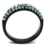 TK2205 - IP Black(Ion Plating) Stainless Steel Ring with Top Grade Crystal in Sea Blue - Alamode - Flyclothing LLC