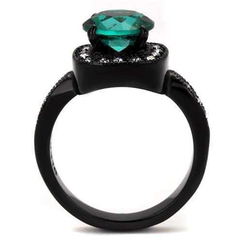 TK2209 - IP Black(Ion Plating) Stainless Steel Ring with Synthetic Synthetic Glass in Blue Zircon - Alamode - Flyclothing LLC