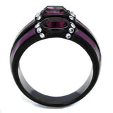 TK2213 - IP Black(Ion Plating) Stainless Steel Ring with Top Grade Crystal in Amethyst - Alamode - Flyclothing LLC