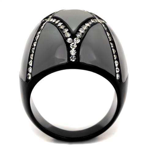 TK2216 - IP Black(Ion Plating) Stainless Steel Ring with Top Grade Crystal in Clear - Alamode - Flyclothing LLC