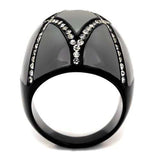 TK2216 - IP Black(Ion Plating) Stainless Steel Ring with Top Grade Crystal in Clear - Alamode - Flyclothing LLC