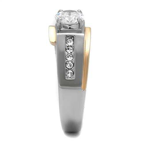TK2218 - Two-Tone IP Rose Gold Stainless Steel Ring with AAA Grade CZ in Clear - Alamode - Flyclothing LLC