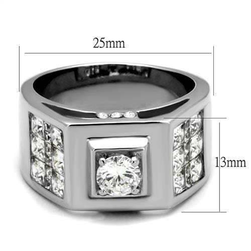 TK2220 - High polished (no plating) Stainless Steel Ring with AAA Grade CZ in Clear - Alamode - Flyclothing LLC