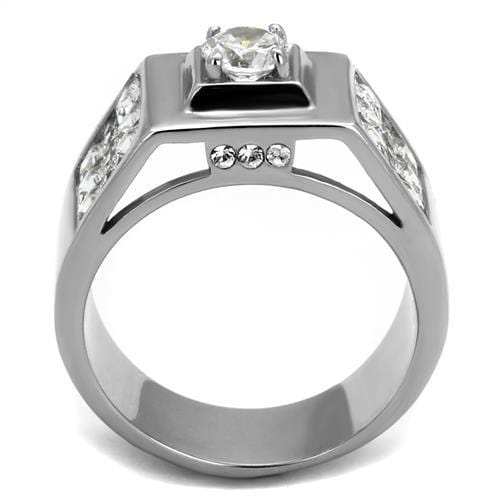 TK2220 - High polished (no plating) Stainless Steel Ring with AAA Grade CZ in Clear - Alamode - Flyclothing LLC