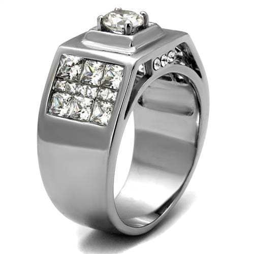 TK2220 - High polished (no plating) Stainless Steel Ring with AAA Grade CZ in Clear - Alamode - Flyclothing LLC
