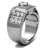 TK2220 - High polished (no plating) Stainless Steel Ring with AAA Grade CZ in Clear - Alamode - Flyclothing LLC