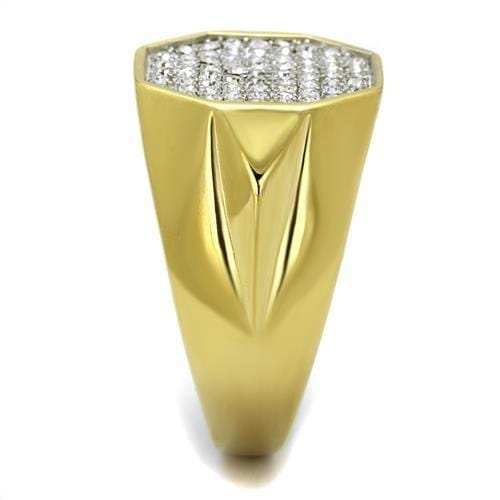 TK2221 - Two-Tone IP Gold (Ion Plating) Stainless Steel Ring with Top Grade Crystal in Clear - Alamode - Flyclothing LLC
