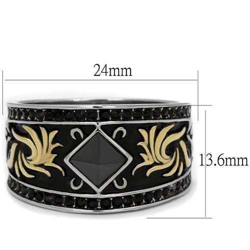 TK2232 - Two-Tone IP Gold (Ion Plating) Stainless Steel Ring with Synthetic Synthetic Glass in Jet - Alamode - Flyclothing LLC