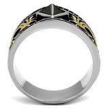 TK2232 - Two-Tone IP Gold (Ion Plating) Stainless Steel Ring with Synthetic Synthetic Glass in Jet - Alamode - Flyclothing LLC