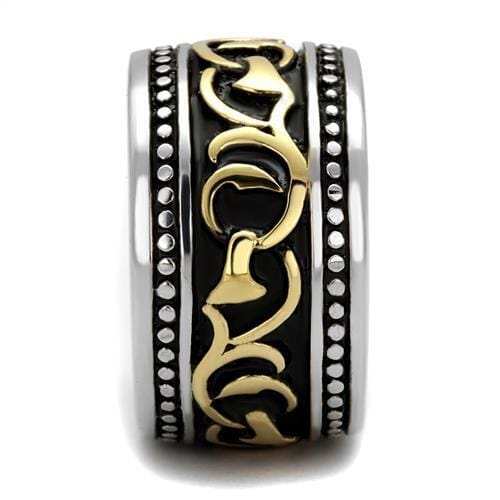 TK2234 - Two-Tone IP Gold (Ion Plating) Stainless Steel Ring with Epoxy in Jet - Alamode - Flyclothing LLC
