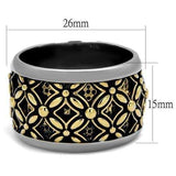 TK2237 - Two-Tone IP Gold (Ion Plating) Stainless Steel Ring with Epoxy in Jet - Alamode - Flyclothing LLC
