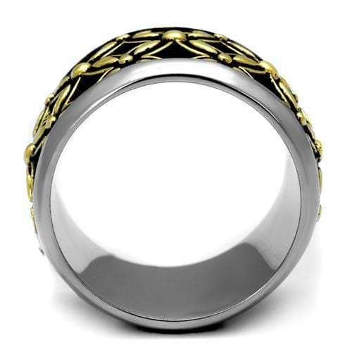 TK2237 - Two-Tone IP Gold (Ion Plating) Stainless Steel Ring with Epoxy in Jet - Alamode - Flyclothing LLC