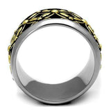 TK2237 - Two-Tone IP Gold (Ion Plating) Stainless Steel Ring with Epoxy in Jet - Alamode - Flyclothing LLC