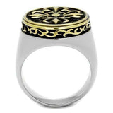 TK2241 - Two-Tone IP Gold (Ion Plating) Stainless Steel Ring with Epoxy in Jet - Alamode - Flyclothing LLC